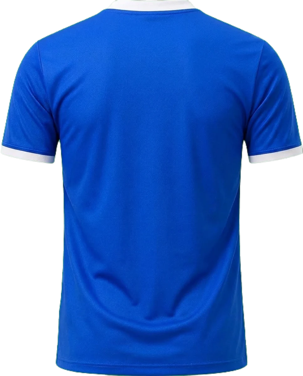 Royal blue shirt, back view