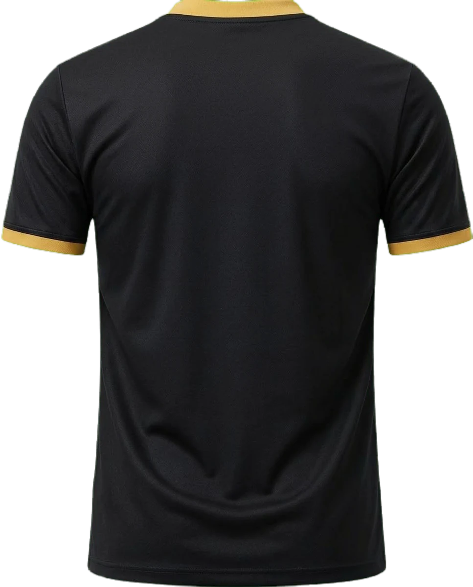 Black and gold shirt, back view
